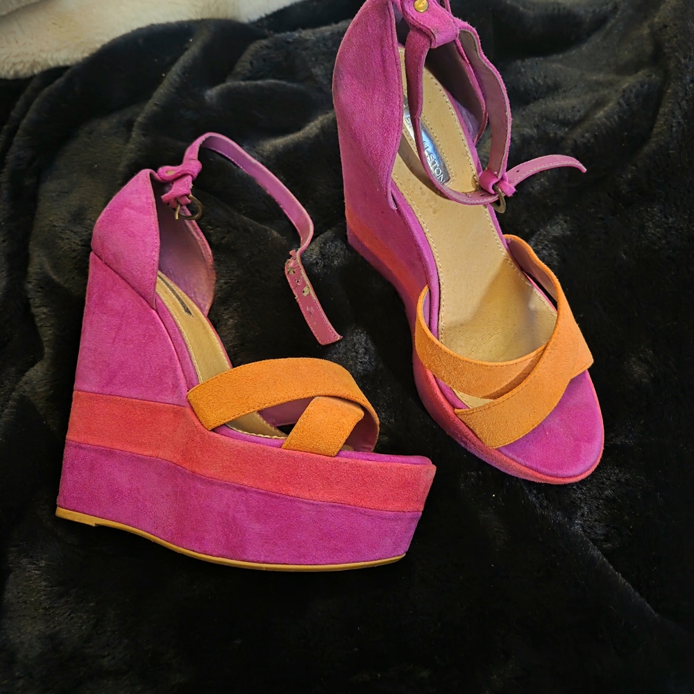 H by Halston Pink and Orange Wedge Sandals